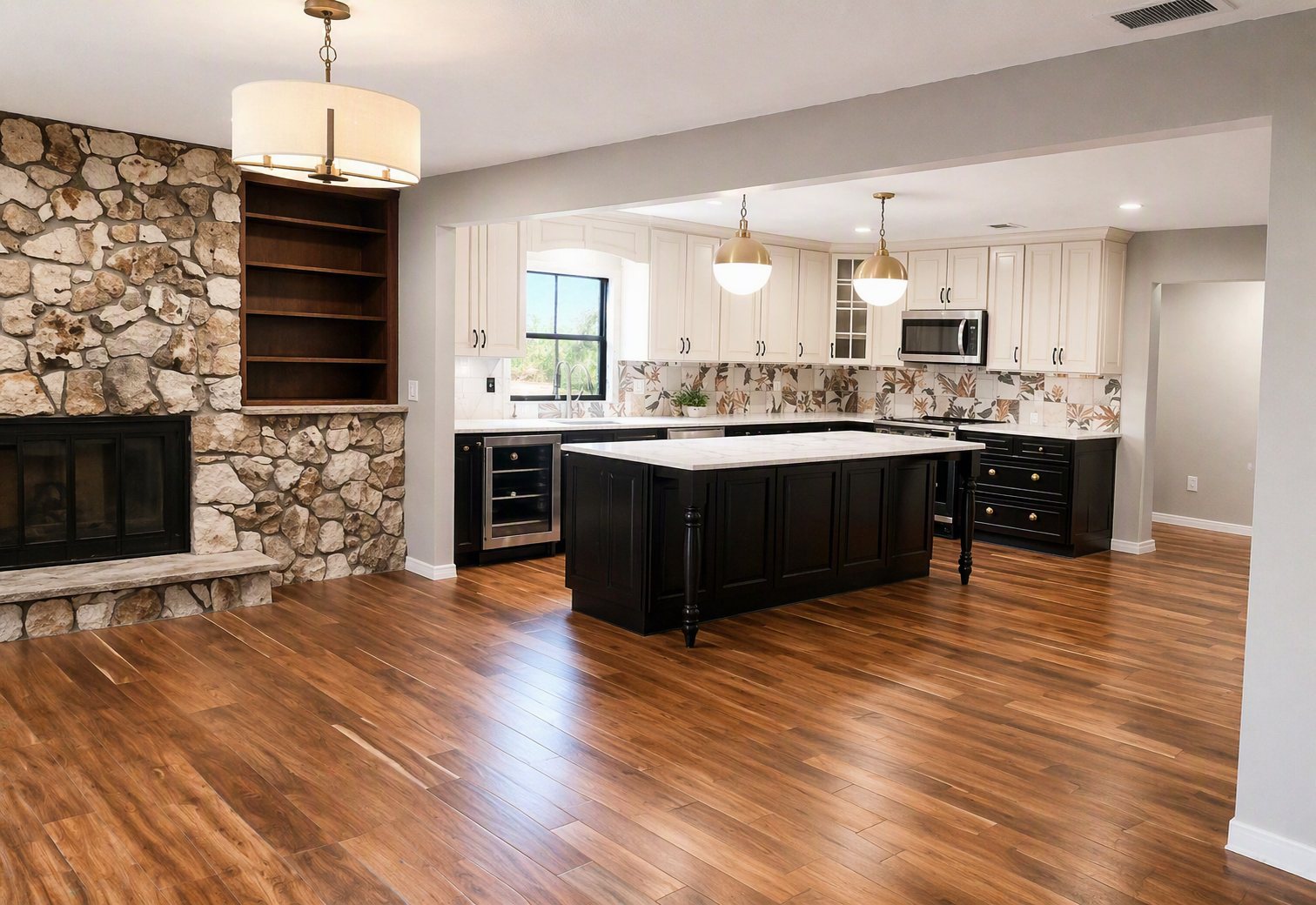 Open living room and kitchen renovation by Wages Construction