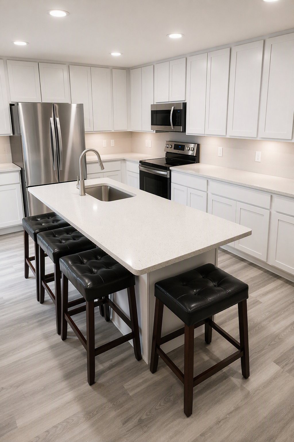 Finished white kitchen remodel by Wages Construction
